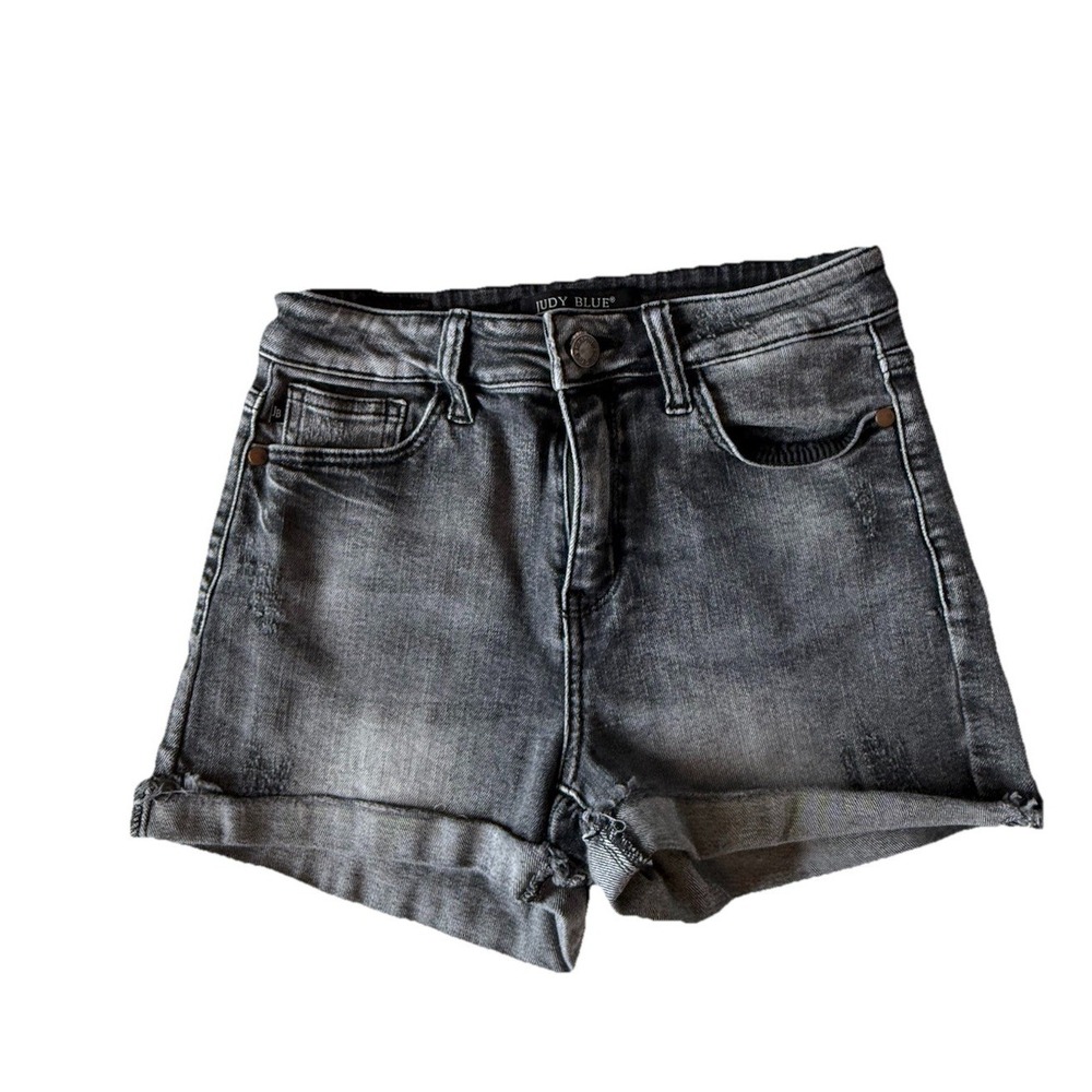 Judy Blue Women's Small Black Denim Shorts  Stretch Cuffed Distressed